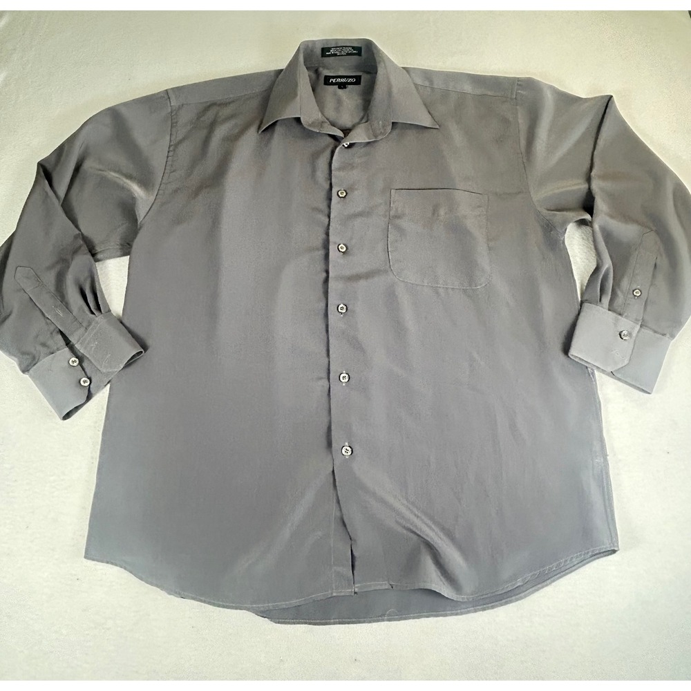 Perruzo Button Down Shirt Mens Large Gray Officecore